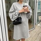 V-neck Balloon-sleeve Midi Pullover Dress