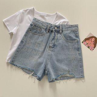 Distressed High-waist A-line Shorts