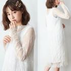 Long-sleeve Midi Lace Dress White - One Size