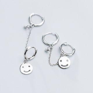 925 Sterling Silver Smiley Chained Dangle Earring 1 Pair - As Shown In Figure - One Size