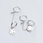 925 Sterling Silver Smiley Chained Dangle Earring 1 Pair - As Shown In Figure - One Size
