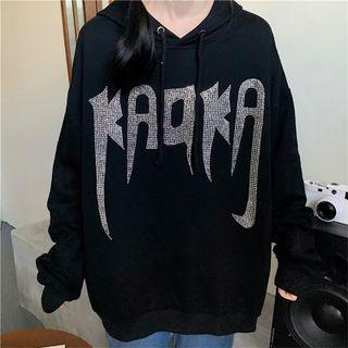 Lettering Rhinestone Hoodie