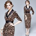 3/4-sleeve Leopard Print Dress