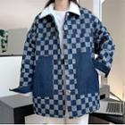 Checkerboard Denim Jacket Blue - One Size