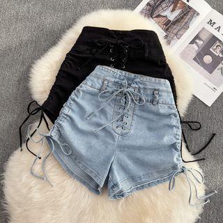 High Waist Lace Up Denim Hot Pants