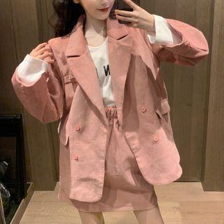 Double Breasted Corduroy Blazer / Mini Skirt