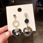 Non-matching Faux Pearl Faux Crystal Heart Dangle Earring 1 Pair - E1518 - Gold - One Size
