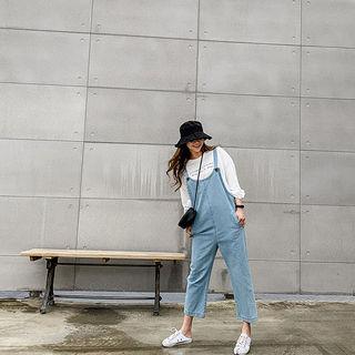 Round-neck Overall Jeans Light Blue - One Size