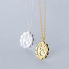 925 Sterling Silver Embossed Moon & Star Pendant Necklace
