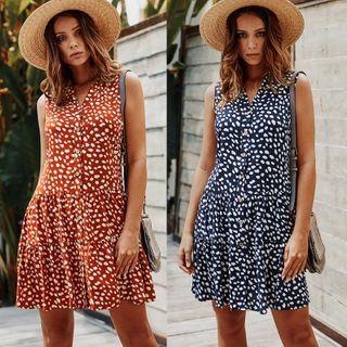 Printed Sleeveless Button A-line Dress