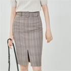Belted Check Pencil Skirt