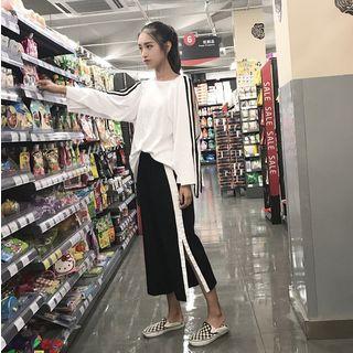 Set: Stripe Long-sleeve T-shirt + Wide Leg Pants