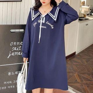 Lettering Sailor Collar Midi Sweatshirt Dress
