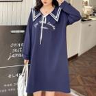 Lettering Sailor Collar Midi Sweatshirt Dress