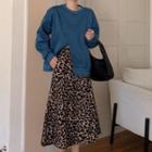 Sweatshirt / Leopard Print Midi A-line Skirt