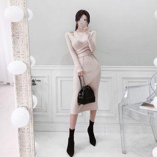 Mockneck H-line Long Wrap Dress
