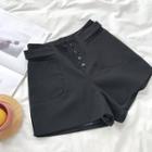 Plain Single-breasted High-waist A-line Shorts