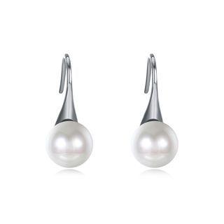 925 Sterling Silver Elegant Fashion Simple White Pearl Earrings Silver - One Size