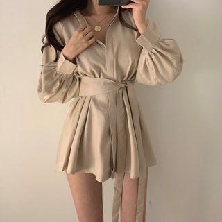 Puff-sleeve Tie Waist Shirt