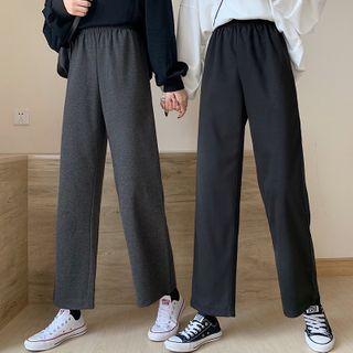 Plain Woolen Straight-leg Pants