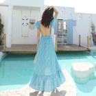 Floral Print Short-sleeve Open-back Sundress