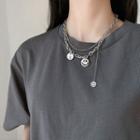 Stainless Steel Smiley Pendant Layered Necklace Double Layer Necklace - Silver - One Size