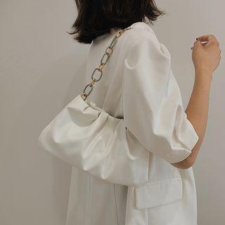 Shirred Faux Leather Shoulder Bag