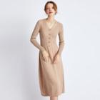 V-neck High-waist A-line Knit Dress