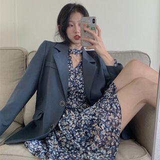 Floral Print A-line Dress / Blazer