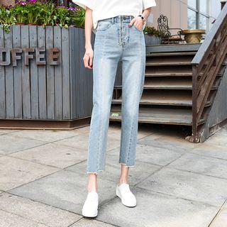 Seam Front Cropped Washed Jeans