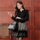 Patterned A-line Mock Two-piece Dress