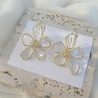 Faux Crystal Flower Earring 1 Pair - S925 Silver Needle - One Size