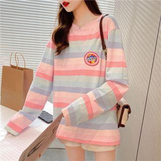 Striped Long-sleeve Applique T-shirt