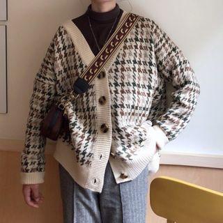 Houndstooth Cardigan Coffee & Almond - One Size