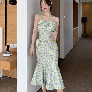 Floral Printed Irregular Spaghetti Strap Dress