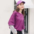 Mock Two-piece Long-sleeve T-shirt Purple - One Size