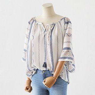 Patterned Elbow-sleeve Blouse