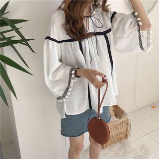 Bobble Detail Long-sleeve Blouse