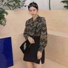 Patterend Loose-fit Long-sleeve Blouse