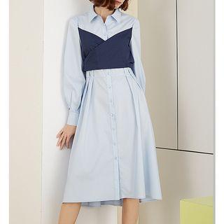 Mock Two Piece Midi Shirt Dress