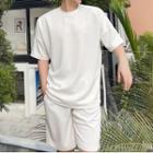 Set: Plain Argyle Short-sleeve Top + Sweatshorts