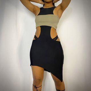 Sleeveless Two Tone Cutout Mini Dress