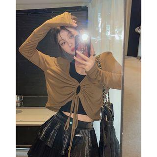 Set: Long-sleeve Drawstring Crop Top + Tank Top