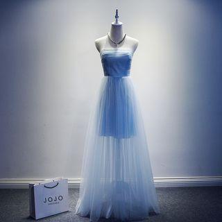 Strapless Mesh Evening Gown