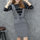 Belted Knit Pinafore Dress