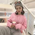 Plain Round Neck Long-sleeve Loose-fit Top / Plain Elastic-waist Wide-leg Pants