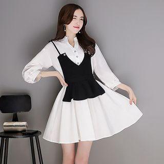 Set: Plain 3/4 Sleeve Shirtdress + Camisole Top