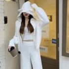 Hooded Cardigan / Knit Camisole / Cropped Wide-leg Pants