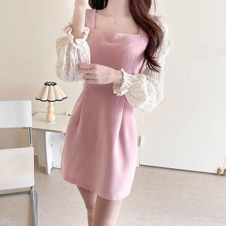 Square-neck Lace-sleeve Minidress
