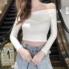 Long-sleeve Off-shoulder Zip-up Crop Top